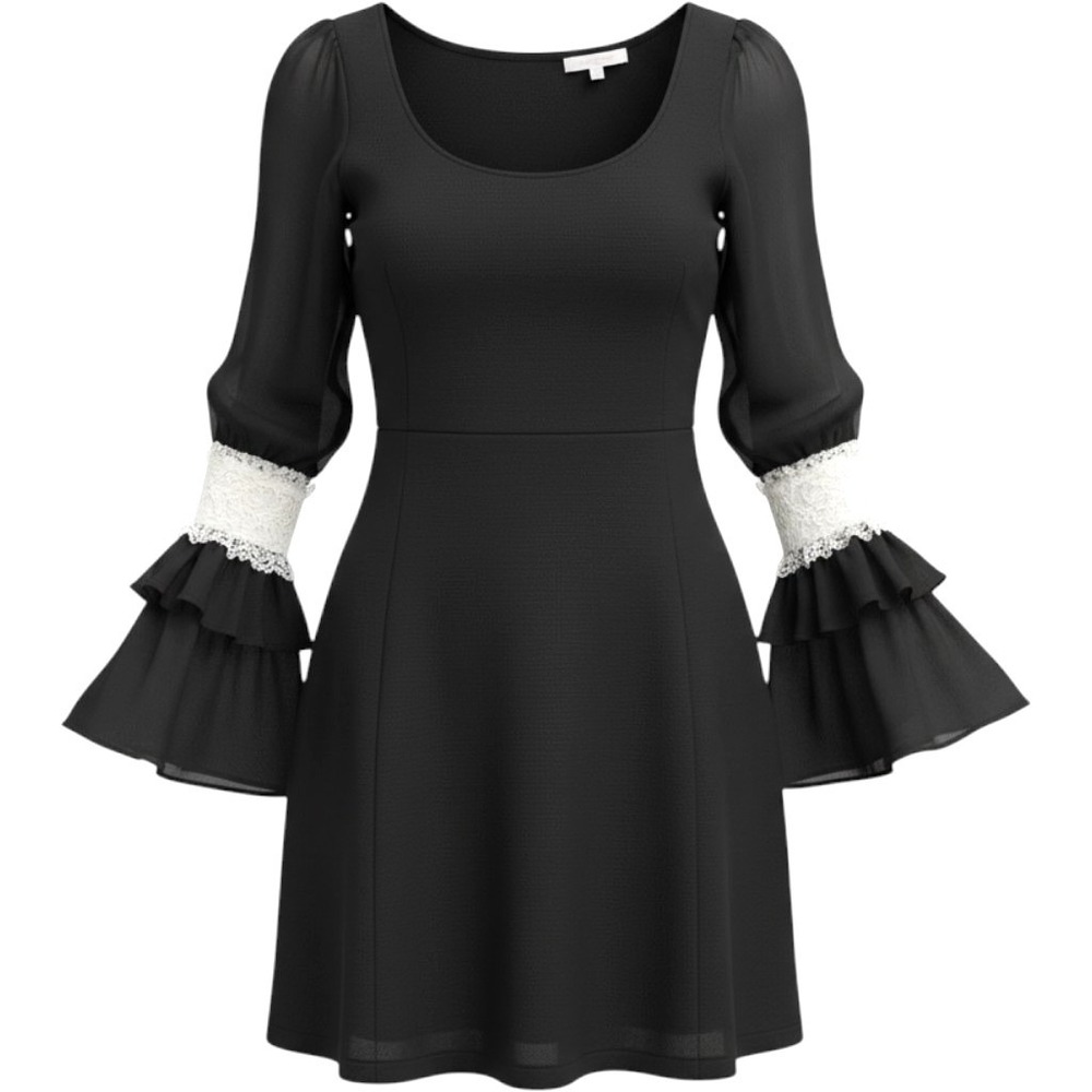 Judith March Lace Cuff Dress Women S M Retro Ruffled Chiffon Flared Sheer Sleeve